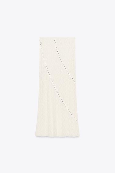 JUPE MIDI DENTELLE CLOUS - Écru de Zara - Image 6