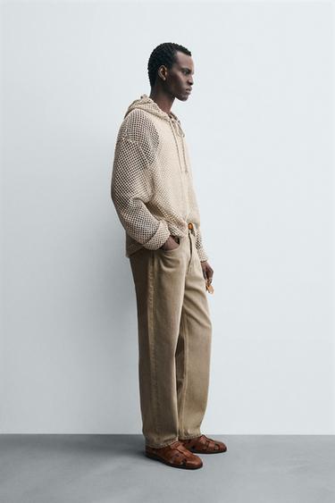 CROCHET TEXTURED SWEATSHIRT - Taupe grey by Zara - Image 3
