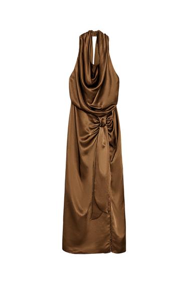 SATIN HALTER MIDI DRESS
