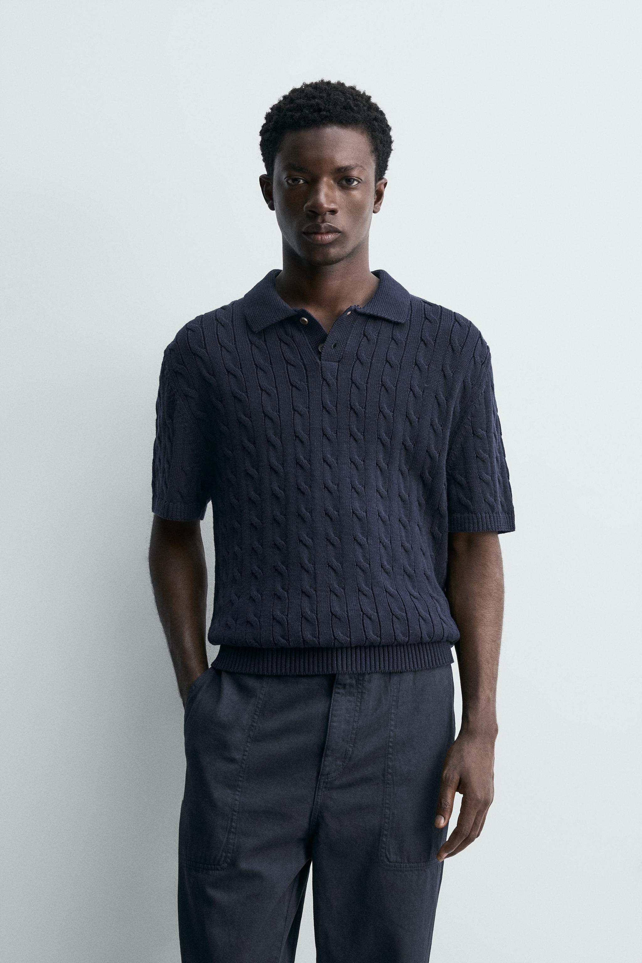 BRAIDED TEXTURED KNIT POLO - Navy blue | ZARA Canada