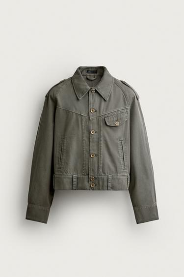 CROPPED FIT JACKET WITH TABS - Sea green by Zara