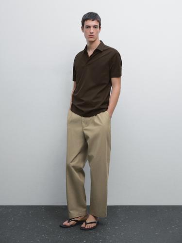 Zara Textured short sleeve polo shirt - Mink marl