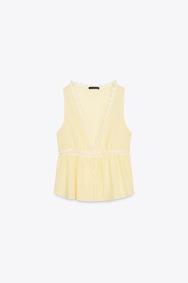 TOP DENTELLES - Jaune clair de Zara - Image 4