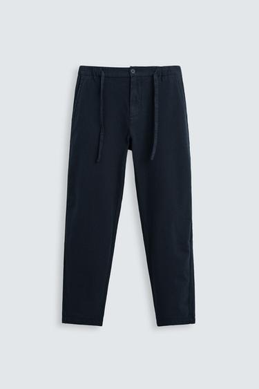 Zara COTTON-LINEN PANTS - Bluish