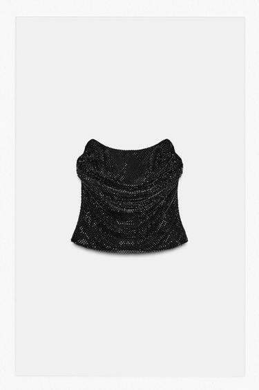 비즈 메시 탑 - Zara 블랙