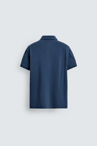 POLO EN PIQUÉ REGULAR FIT DÉLAVÉ - Bleu de Zara - Image 7