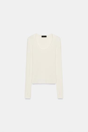 ŽEBROVANÝ SVETR S VLNOU - Bílá od Zara