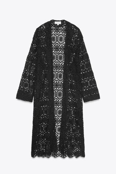 Zara CROCHET LONG KIMONO - Black