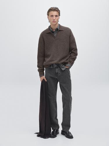 Zara V-neck knit polo sweater - Brown