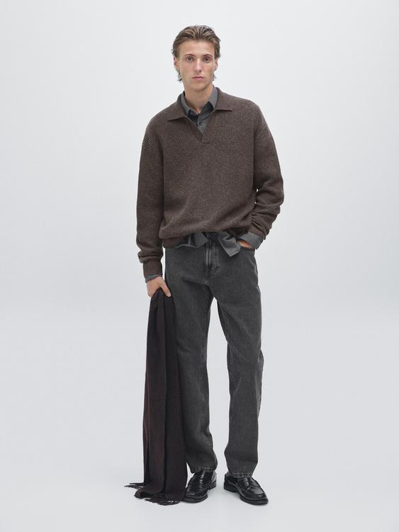 V-neck knit polo sweater