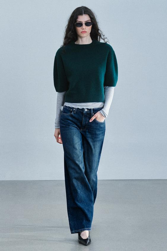 100% WOOL VOLUMINOUS SHORT-SLEEVE JUMPER - Dark bottle green by Zara - Image 0