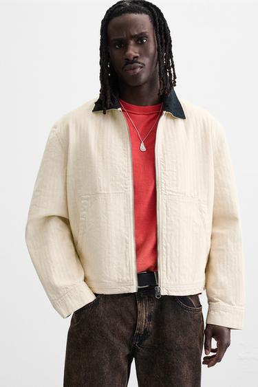 CONTRAST STRIPED TEXTURED JACKET - Oyster-white by Zara - Image 4