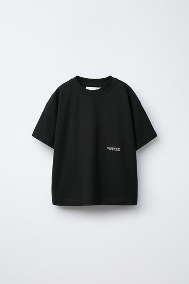 Zara HEAVYWEIGHT EMBROIDERED TEXT T-SHIRT - Black