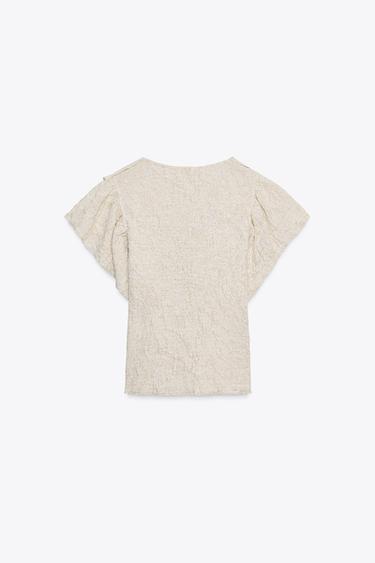 METALLIC THREAD JACQUARD TOP - Golden by Zara - Image 4