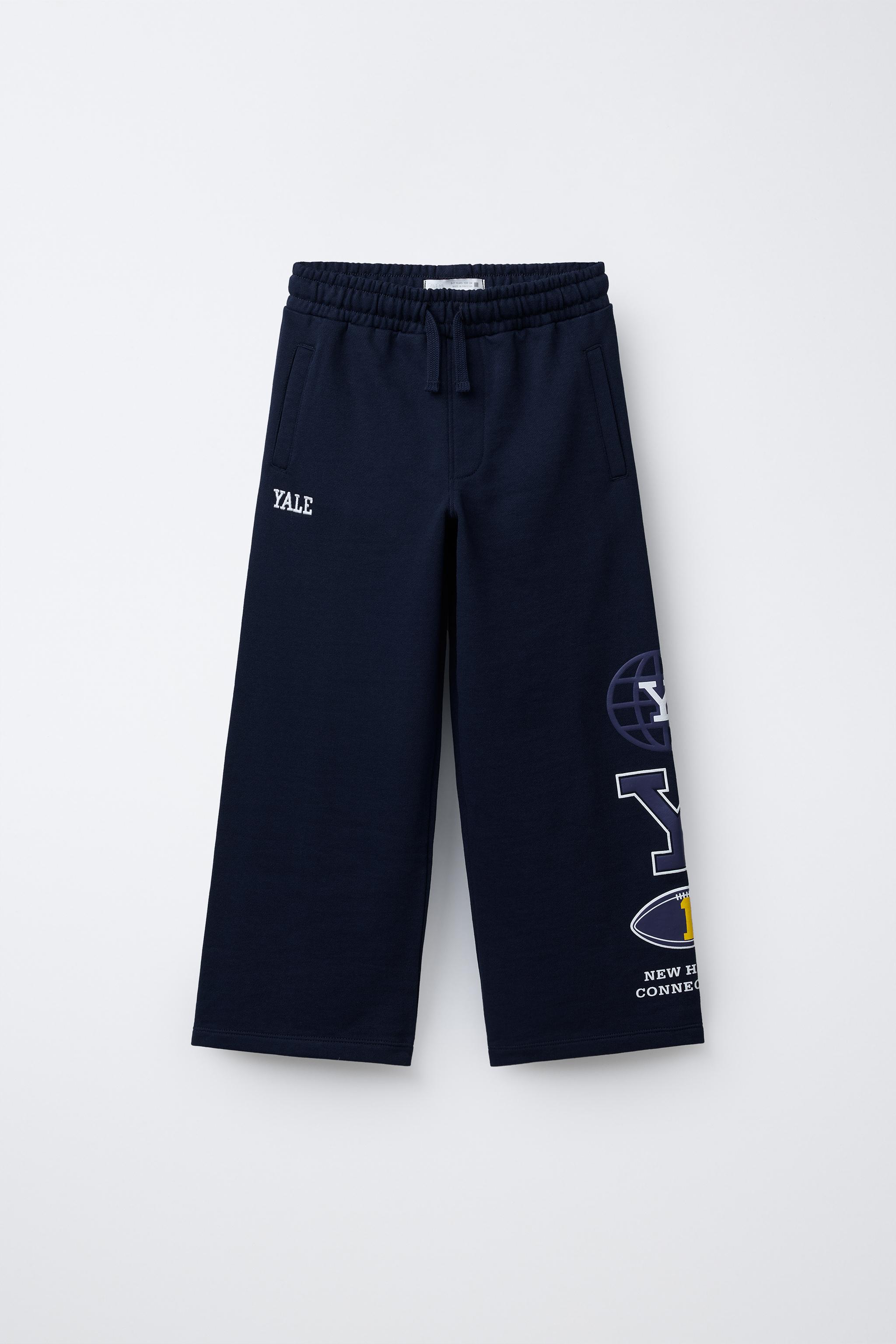 ZARA Yale University スタジャン L ネイビー YALE UNIVERSITY™ WIDE LEG FLEECE PANTS - Navy blue | ZARA United