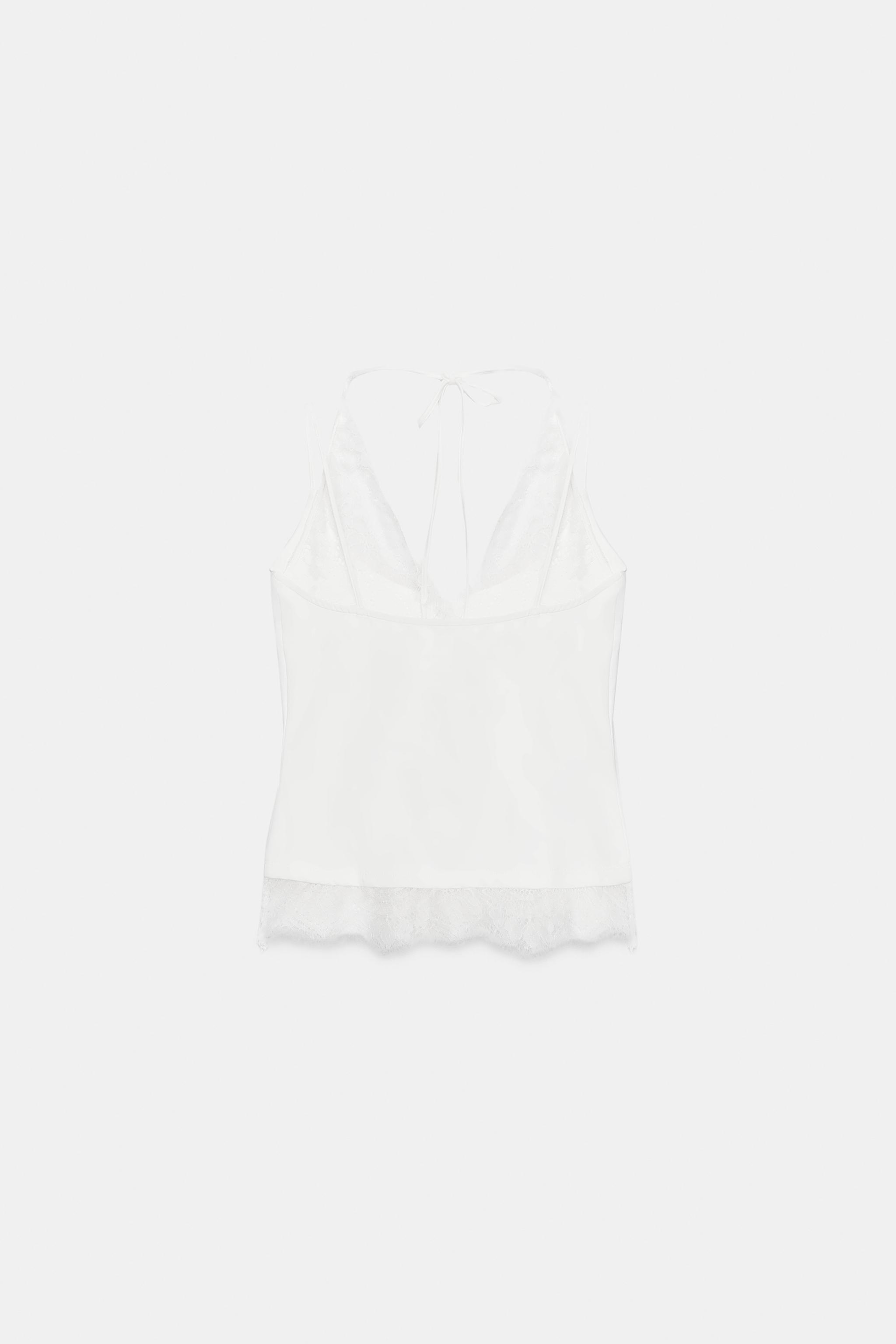 Zara DANTEL DETAYLI HALTER TOP görsel 7
