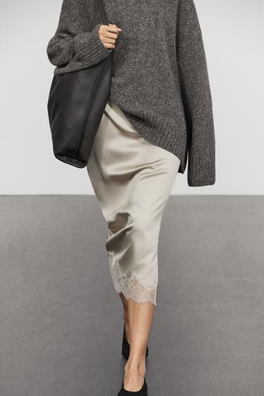 Satin lace midi skirt — 201 2