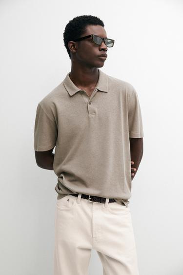 Polo manga corta lino algodón - Negro oro de Zara