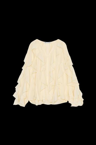 BLUSE MIT VOLANT ZW COLLECTION - Pastellgelb von Zara - Bild 0