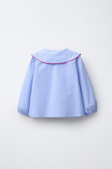CHEMISE À RAYURES COL CŒURS - Bleu de Zara - Image 1