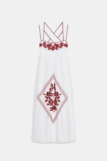 ROBE MI-LONGUE BRODERIES STRUCTURÉE - Écru de Zara - Image 7