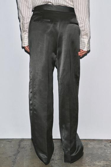 SATIN LINEN BLEND TROUSERS ZW COLLECTION - Charcoal by Zara - Image 2