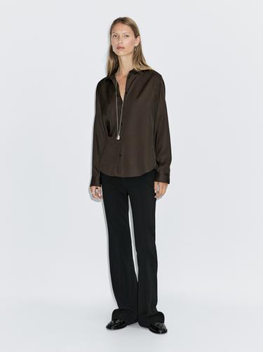 Zara Flowing satin shirt - Brown