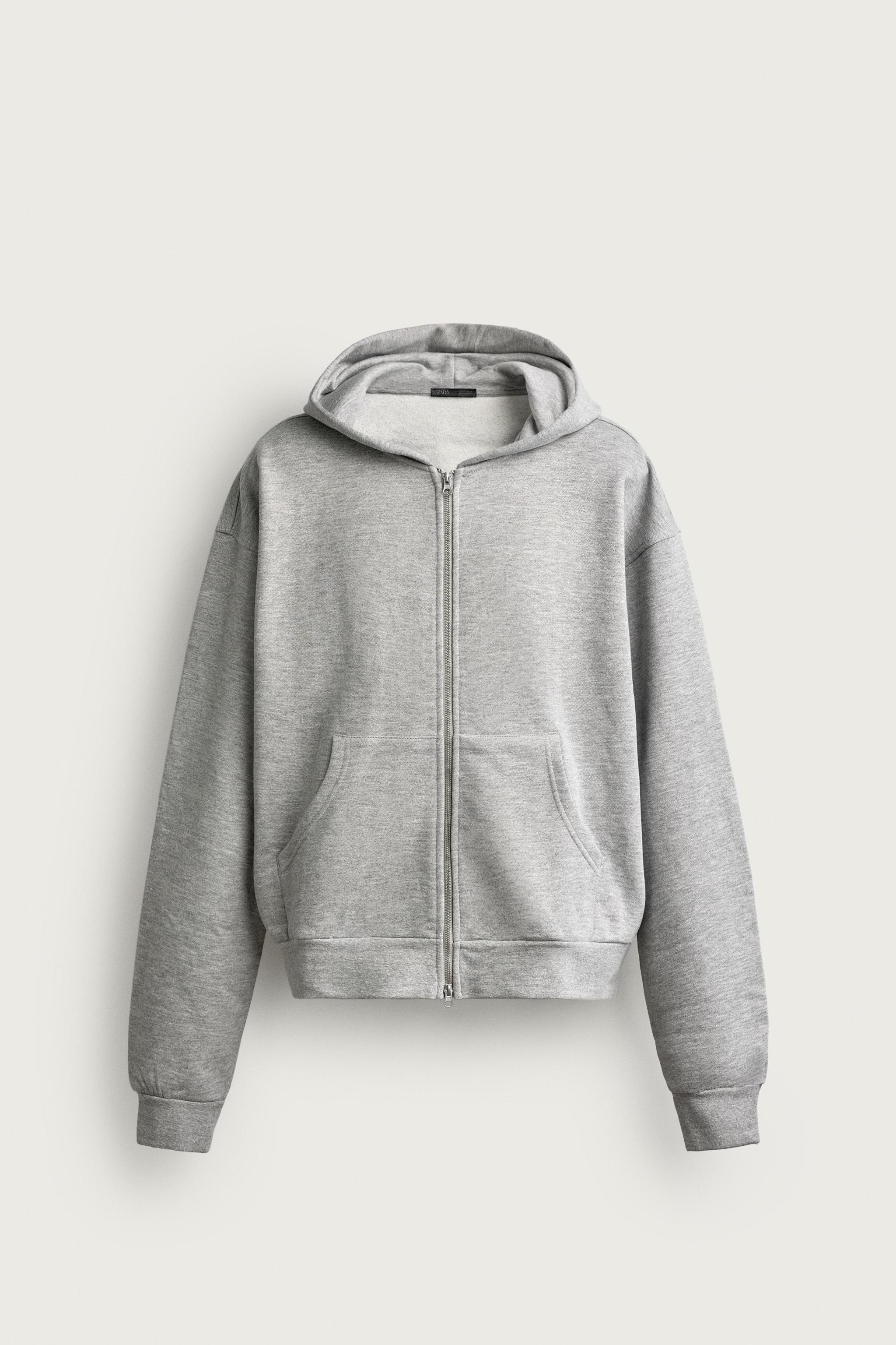 BASIC BOXY FIT ZIP-UP HOODIE — Gray marl