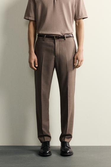 TEXTURED WOOL BLEND SUIT TROUSERS - camel by Zara