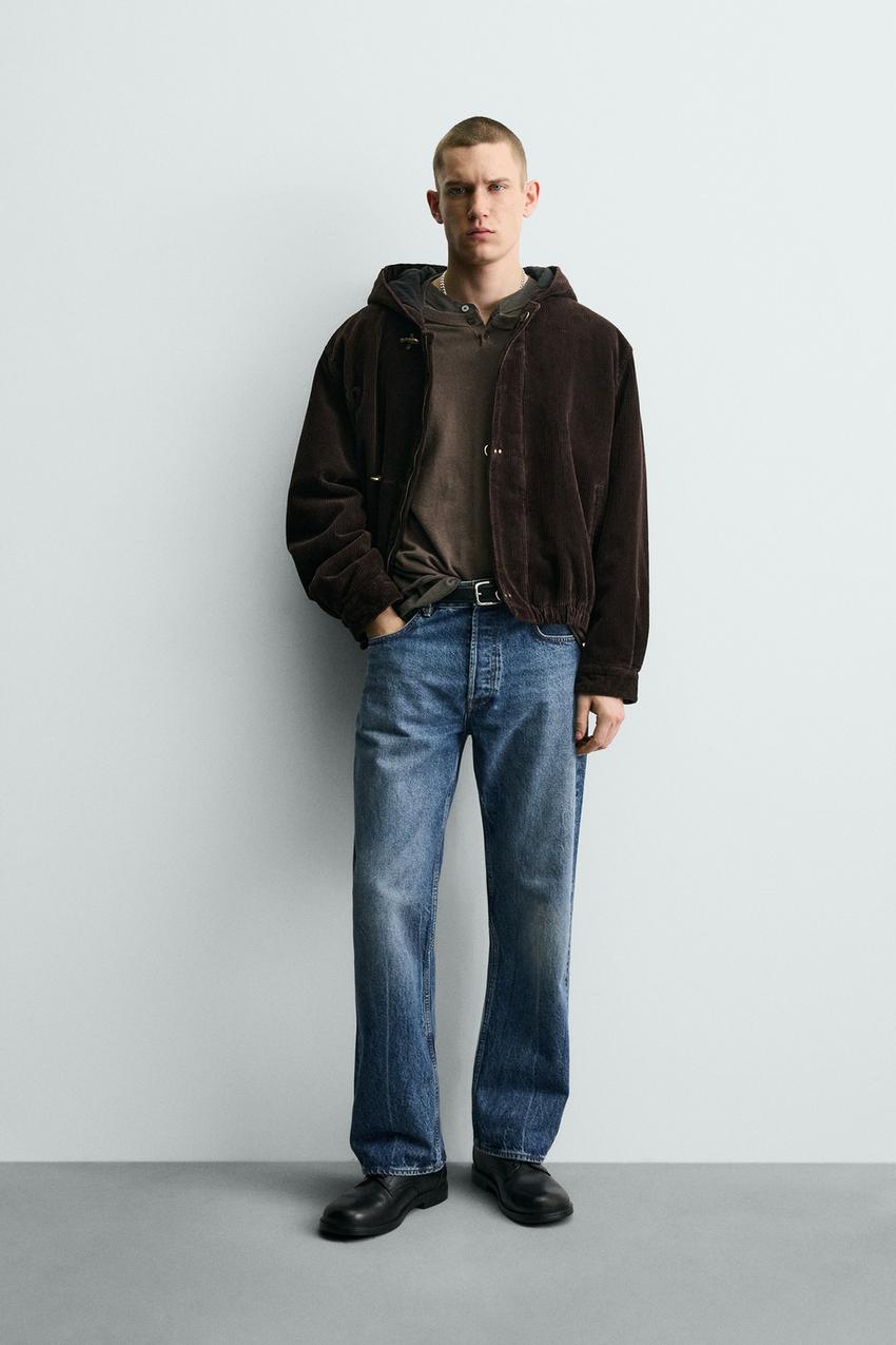 コーデュロイ フード付き トグルボタン ジャケット - ブラウン | ZARA 