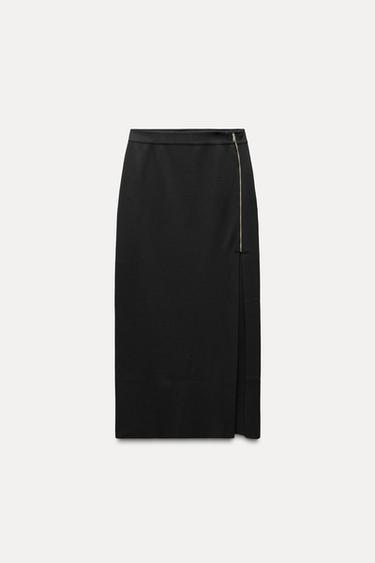 FALDA MIDI CREMALLERA - Negro de Zara