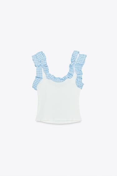 GINGHAM RIBBED TOP - Oyster-white by Zara - Image 5