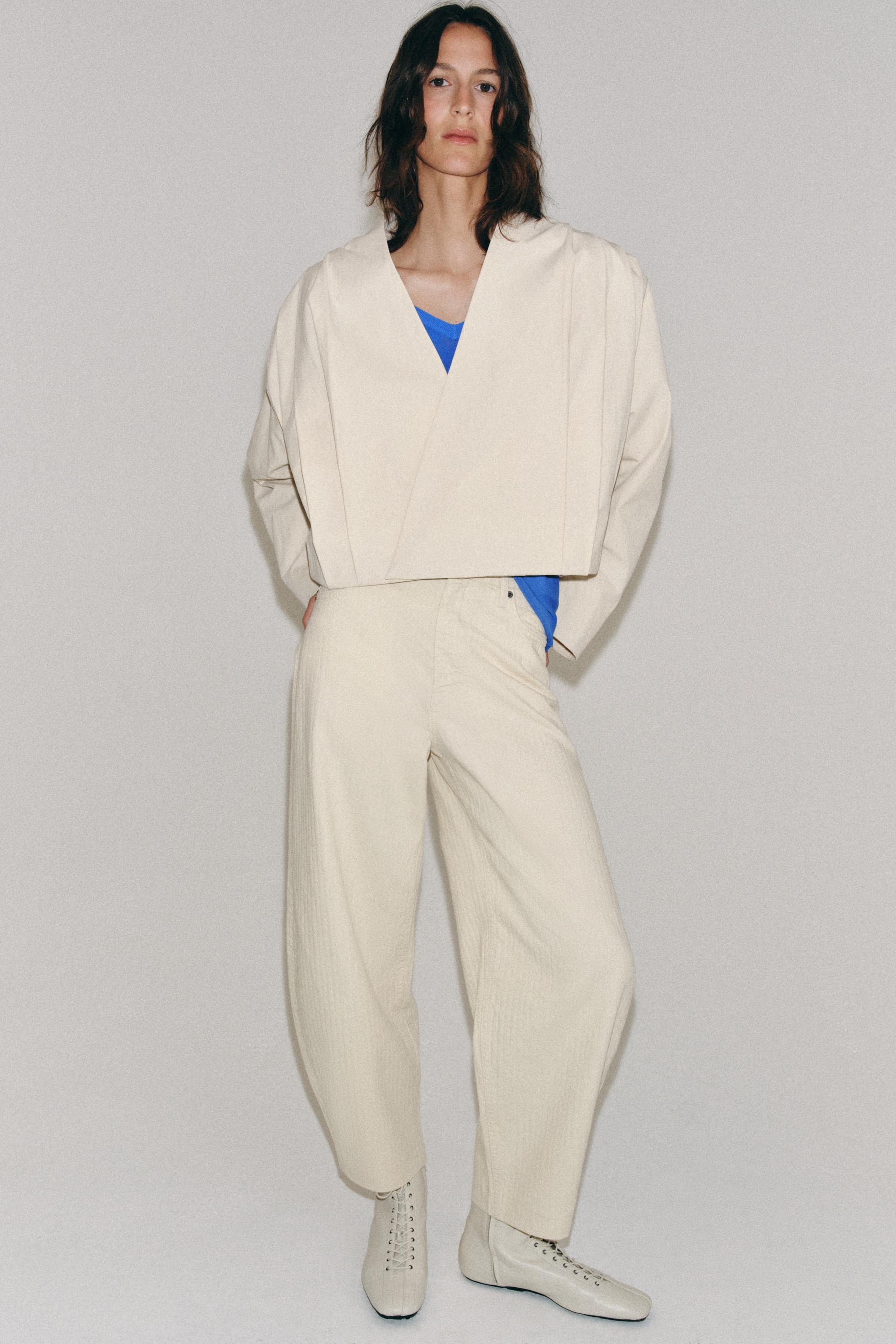 PLEATED WRAP JACKET ZW COLLECTION — Light tan