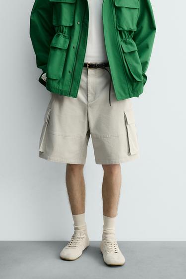RELAXED FIT CARGO BERMUDA SHORTS - Pearl grey by Zara
