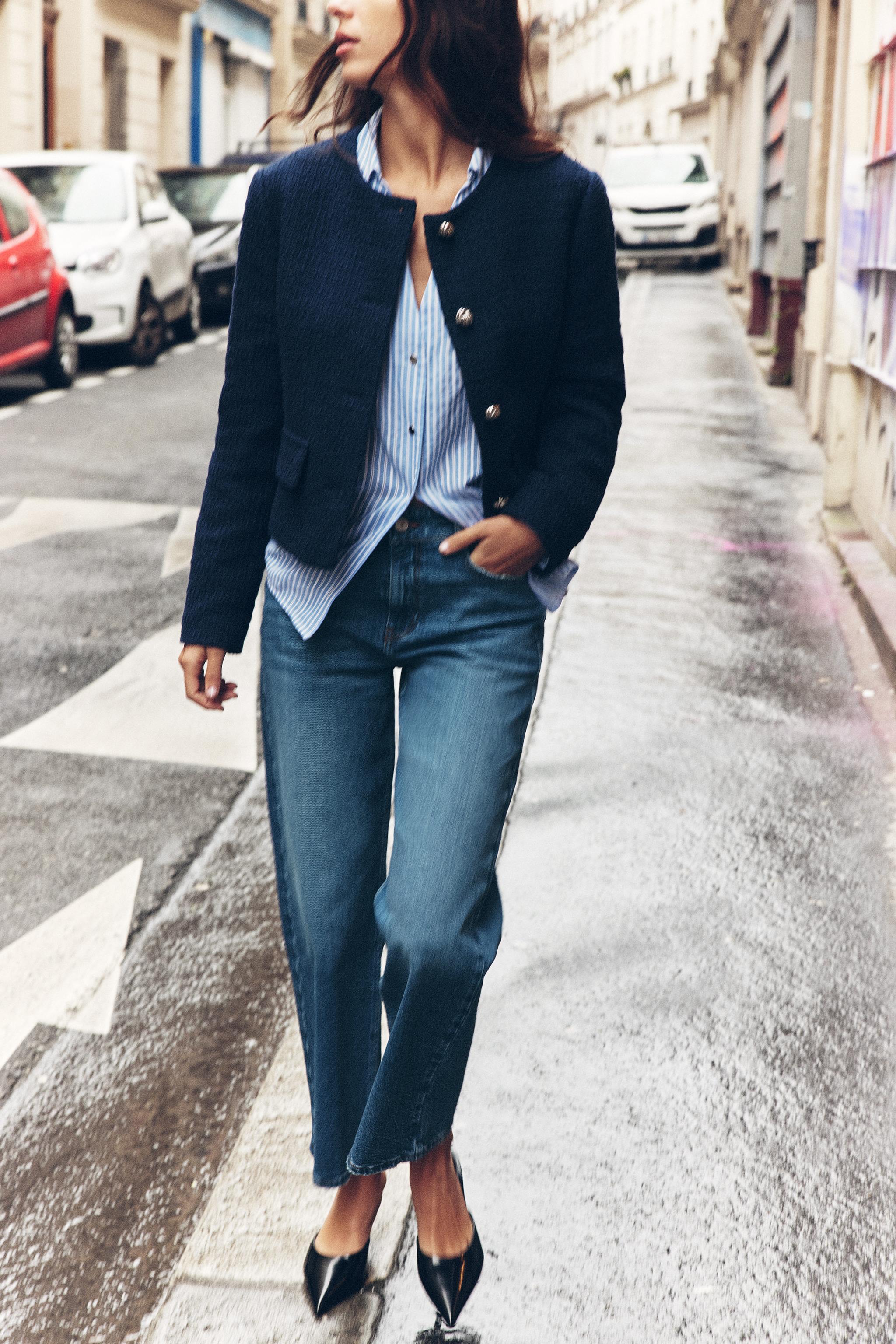 METAL BUTTON STRUCTURED BLAZER - Navy blue | ZARA United States