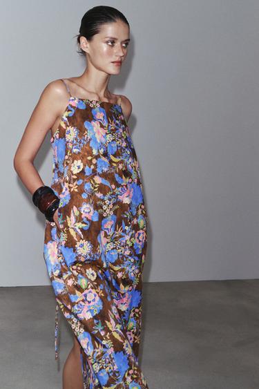 VESTITO IN POPELINE STAMPATO ZW COLLECTION - Marrone-Blu di Zara