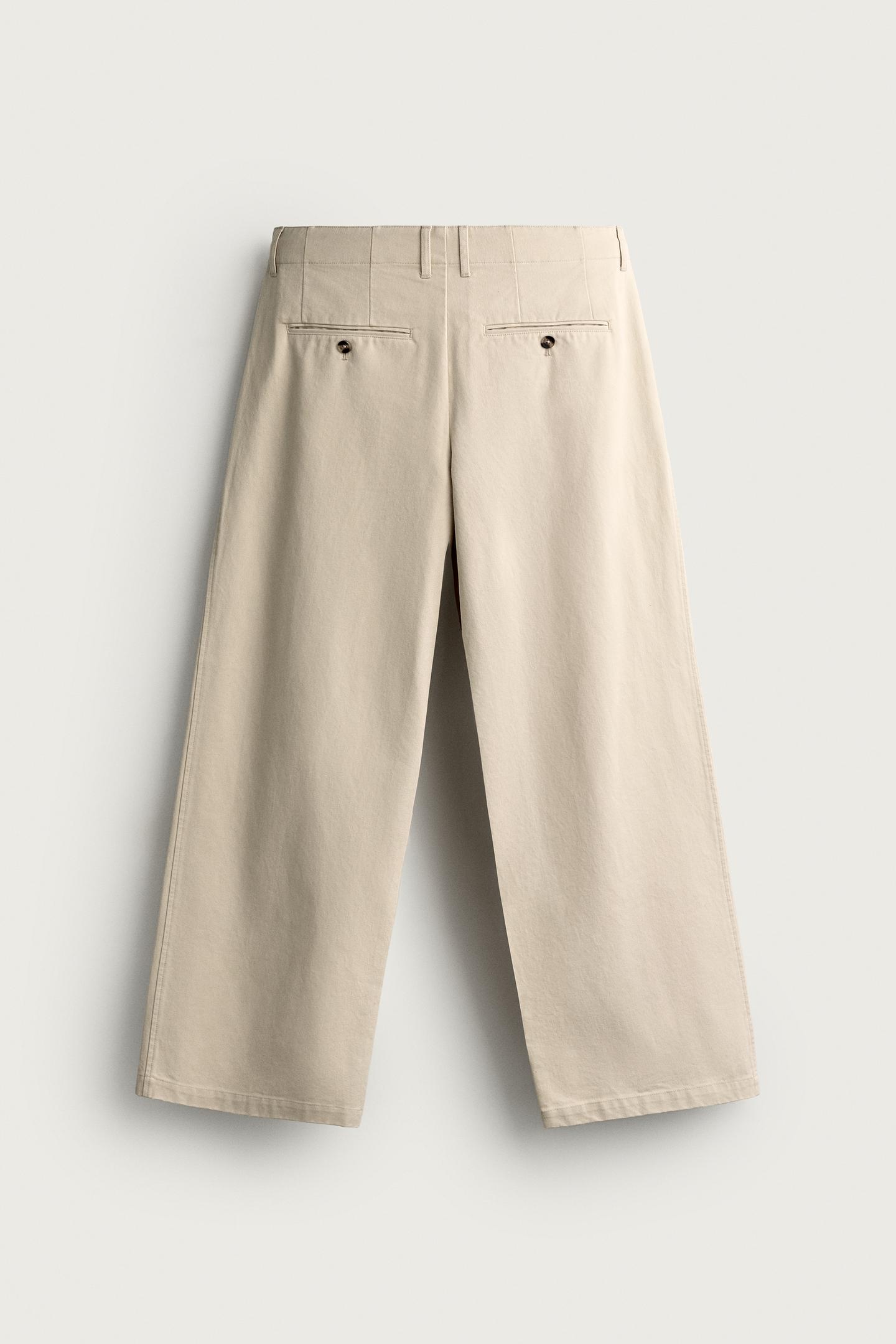Мужские брюки Zara Relaxed Fit Pleated, цвет: Бежевый — фото 7