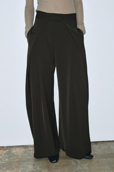 FLOWING TROUSERS WITH DARTS ZW COLLECTION - Green by Zara