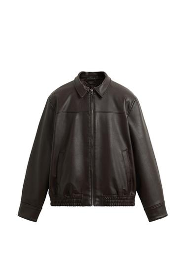 LEATHER EFFECT BOMBER JACKET - Chocolate brown by Zara