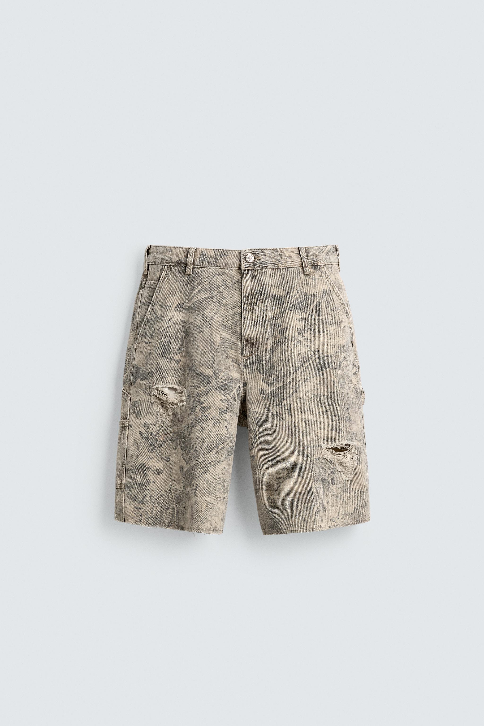 BERMUDA RELAXED FIT IMPRIMÉ ABSTRAIT DÉLAVÉ
