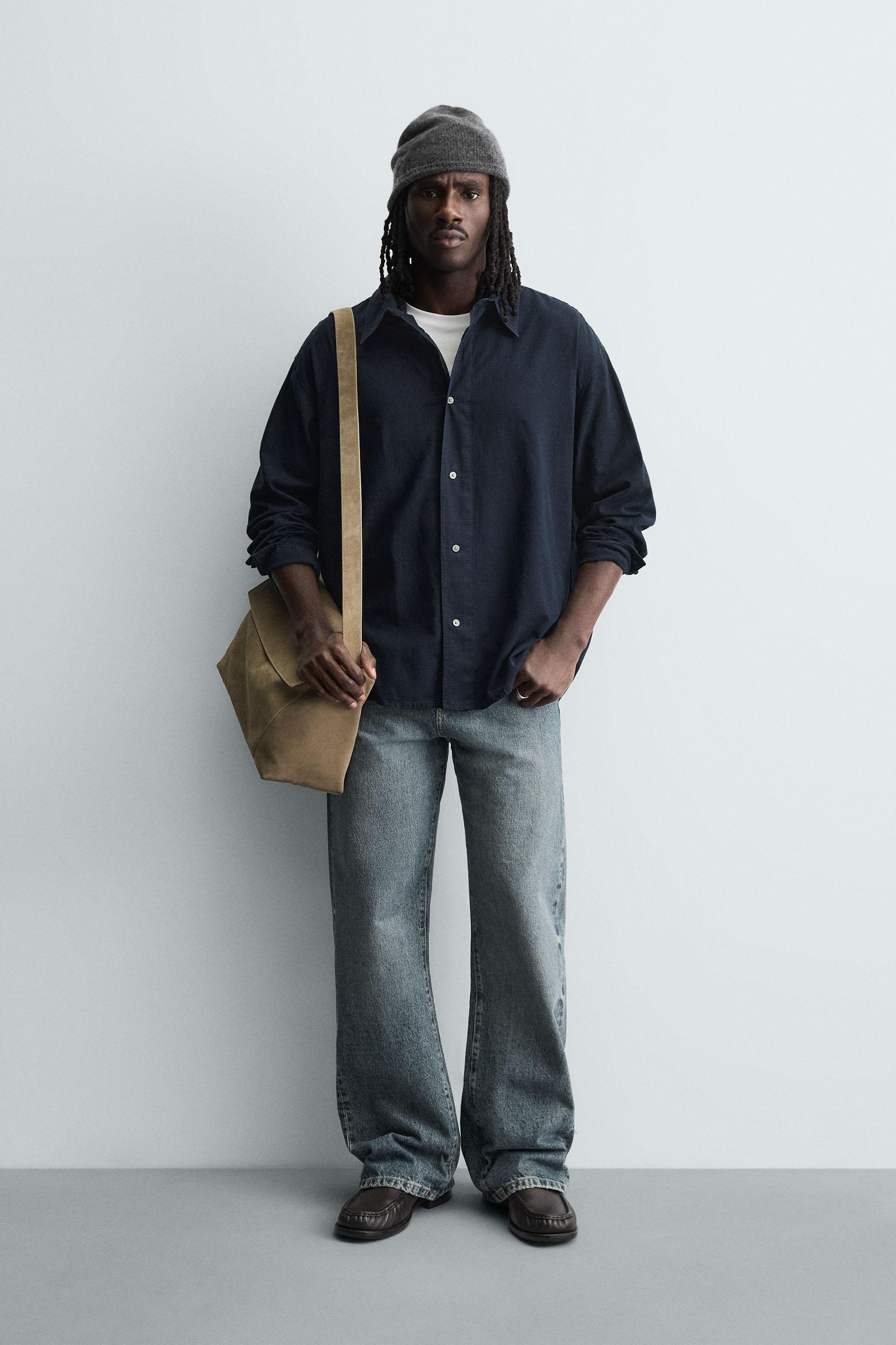RELAXED FIT CHECK SHIRT - Blue | ZARA South Africa