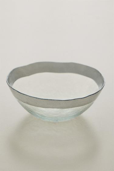 GLASS BOWL WITH RAISED TEXTURE AND SILVER RIM — Silver 2