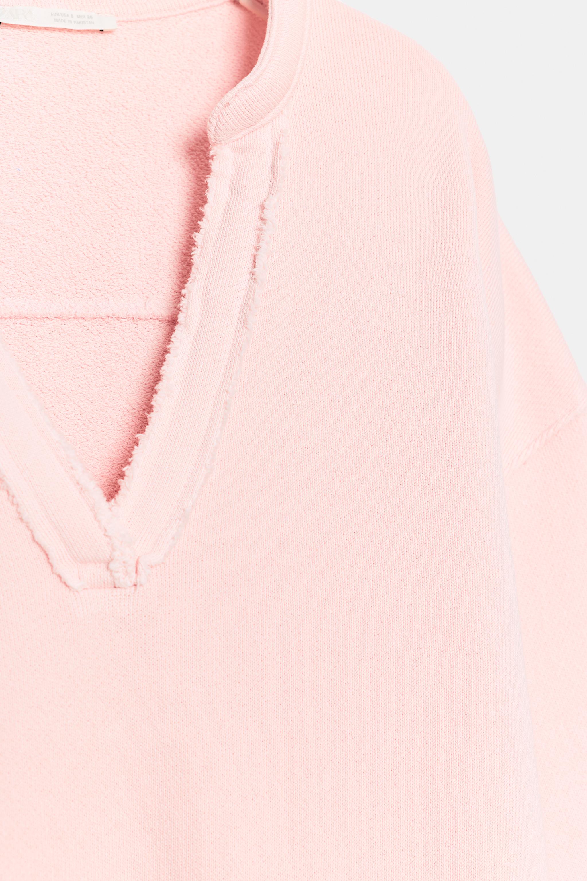 Zara PAMUKLU V YAKA SWEATSHIRT görsel 7