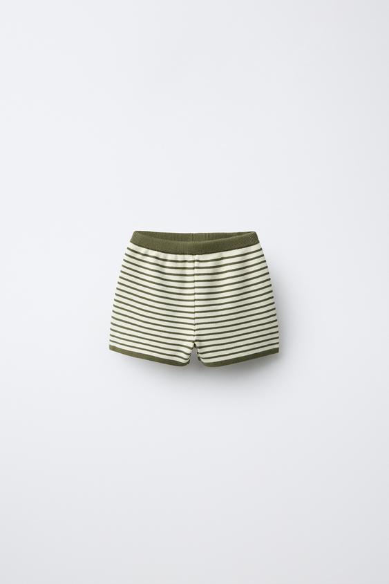 STRIPED KNIT BERMUDA SHORTS - Ecru / Green by Zara - Image 0
