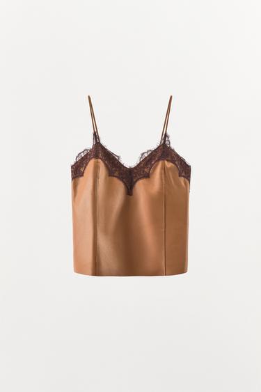 TOP EN CUIR ET DENTELLE ÉDITION LIMITÉE - Caramel de Zara - Image 3
