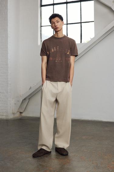 Zara 褪色印花針織T恤 - 棕色