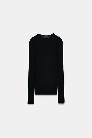 Zara MAJICA DUGIH RUKAVA OD SUPIMA® PAMUKA – Crna