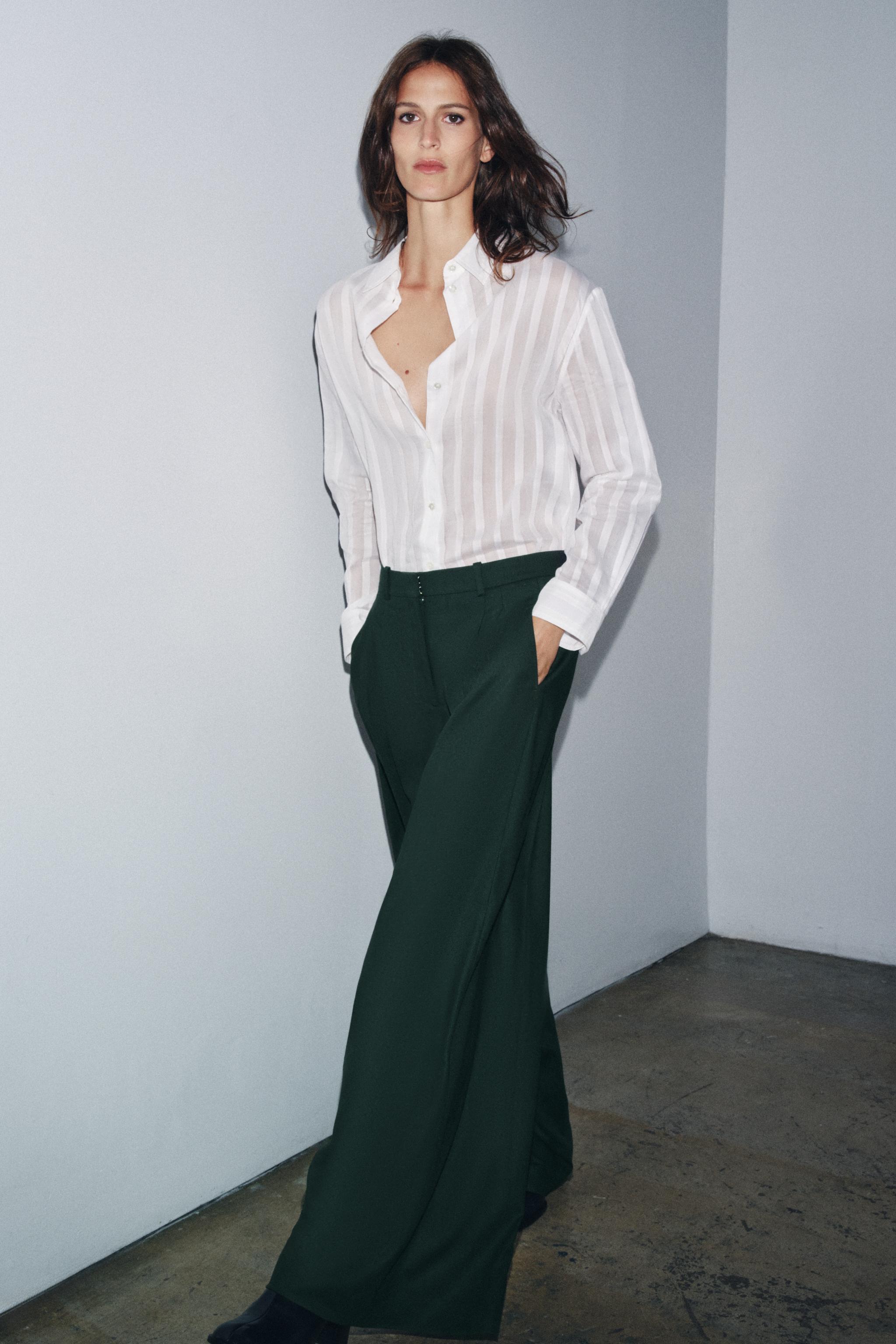 ZARA グリーン ワイドレッグパンツ ZARA グリーン ワイドレッグパンツ パンツ