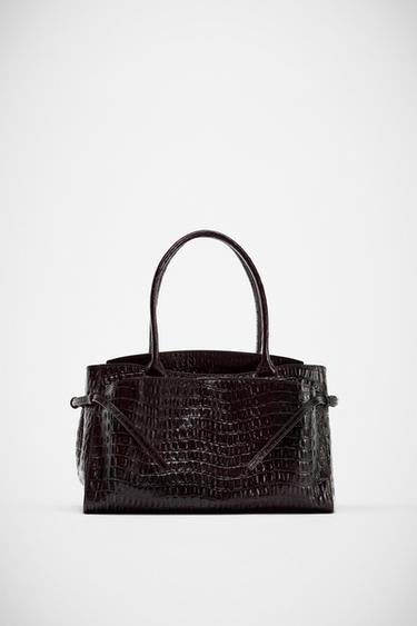 Zara EMBOSSED LEATHER CITY BAG - Chocolate