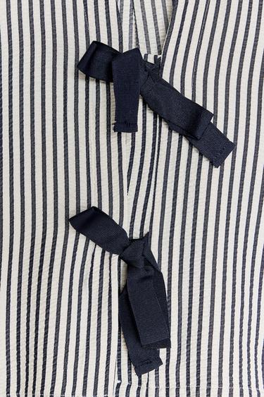 STRIPED BLOUSE WITH TIES - Ecru / Navy by Zara - Image 6